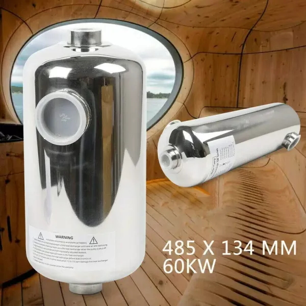 Stainless steel heat exchanger for swimming pool heating system, 485 x 134 mm, 60 kW