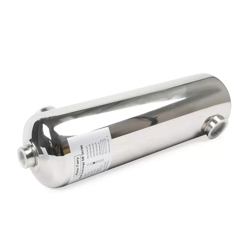 Stainless steel heat exchanger for swimming pool heating system, 485 x 134 mm, 60 kW Stainless steel heat exchanger for swimming pool heating system, 485 x 134 mm, 60 kW