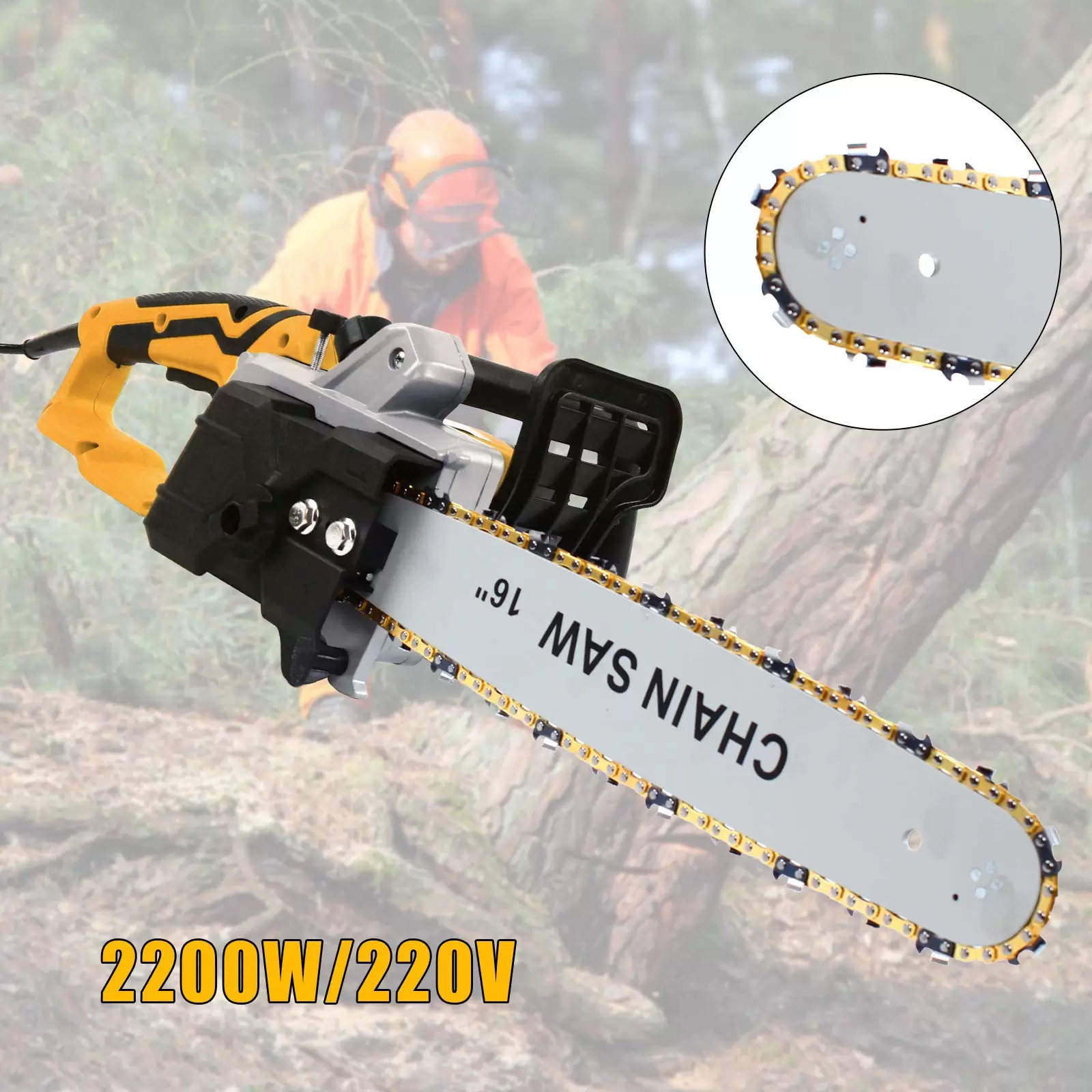 2000 W 16" Electric Chainsaw For Chainsaw Copper Yellow 800 Rpm Aluminum Transmission 220v 2000w Suitable For Cutting Different Kinds Of Wood 2000 W 16" Electric Chainsaw For Chainsaw Copper Yellow 800 Rpm Aluminum Transmission 220v 2000w Suitable For Cutting Different Kinds Of Wood