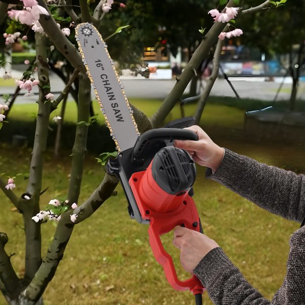 2 Kw Electric Chainsaw Powerful Chainsaw Ideal For Woodworking And Gardening 8.7*31.5 In 2000w 220v Red Suitable For Cutting All Kinds Of Wood
