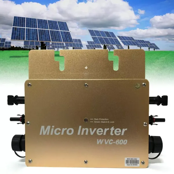 WVC-600W MPPT Micro Inverter, IP65 Waterproof Solar Inverter, with PV Grid Connection Digital Inverter, 22-50VDC (Gold)