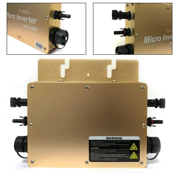 WVC-600W MPPT Micro Inverter, IP65 Waterproof Solar Inverter, with PV Grid Connection Digital Inverter, 22-50VDC (Gold)