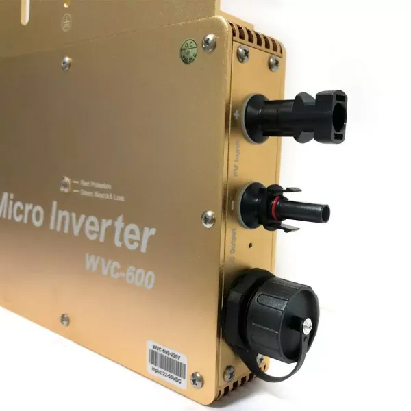 WVC-600W MPPT Micro Inverter, IP65 Waterproof Solar Inverter, with PV Grid Connection Digital Inverter, 22-50VDC (Gold)