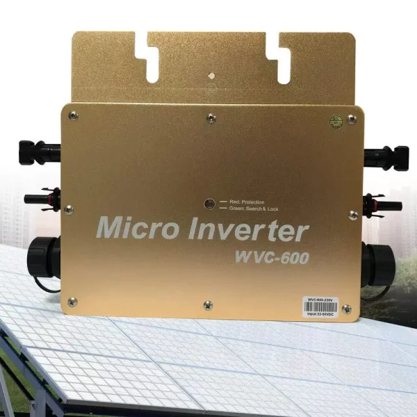 WVC-600W MPPT Micro Inverter, IP65 Waterproof Solar Inverter, with PV Grid Connection Digital Inverter, 22-50VDC (Gold)