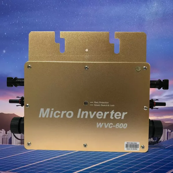 WVC-600W MPPT Micro Inverter, IP65 Waterproof Solar Inverter, with PV Grid Connection Digital Inverter, 22-50VDC (Gold)