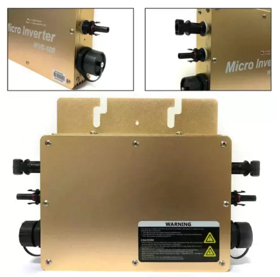 WVC-600W MPPT Micro Inverter, IP65 Waterproof Solar Inverter, with PV Grid Connection Digital Inverter, 22-50VDC (Gold)
