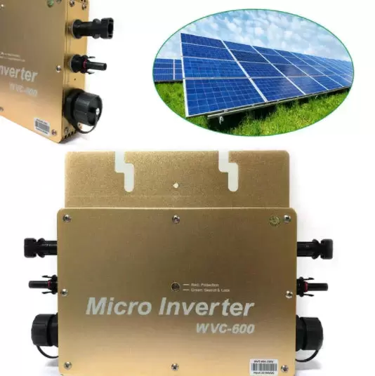 WVC-600W MPPT Micro Inverter, IP65 Waterproof Solar Inverter, with PV Grid Connection Digital Inverter, 22-50VDC (Gold)