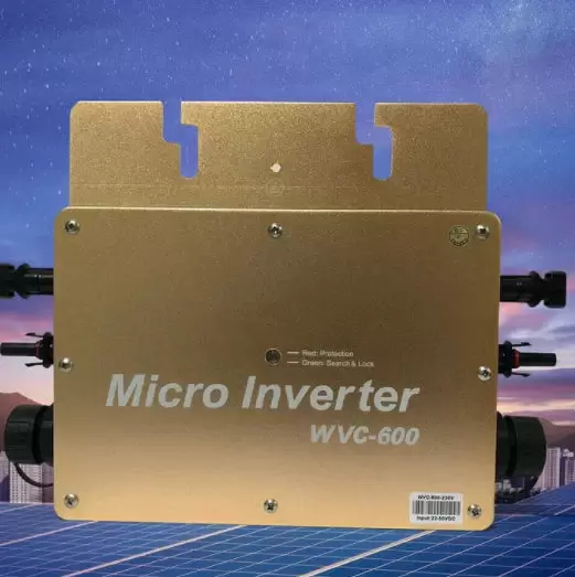 WVC-600W MPPT Micro Inverter, IP65 Waterproof Solar Inverter, with PV Grid Connection Digital Inverter, 22-50VDC (Gold)