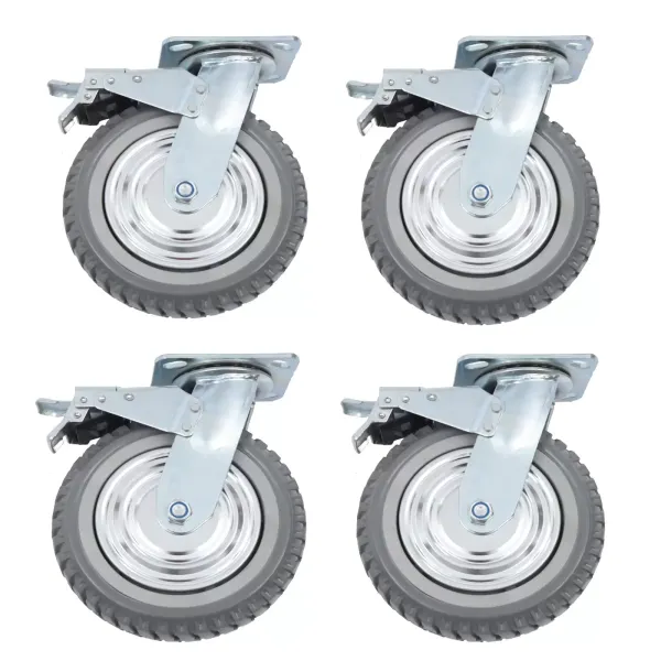 8 Inch Solid Caster Wheels Casters Heavy Duty Anti-Skid Wheels Pack of 4 Heavy Duty Transport Casters with Brake up to 1000 kg