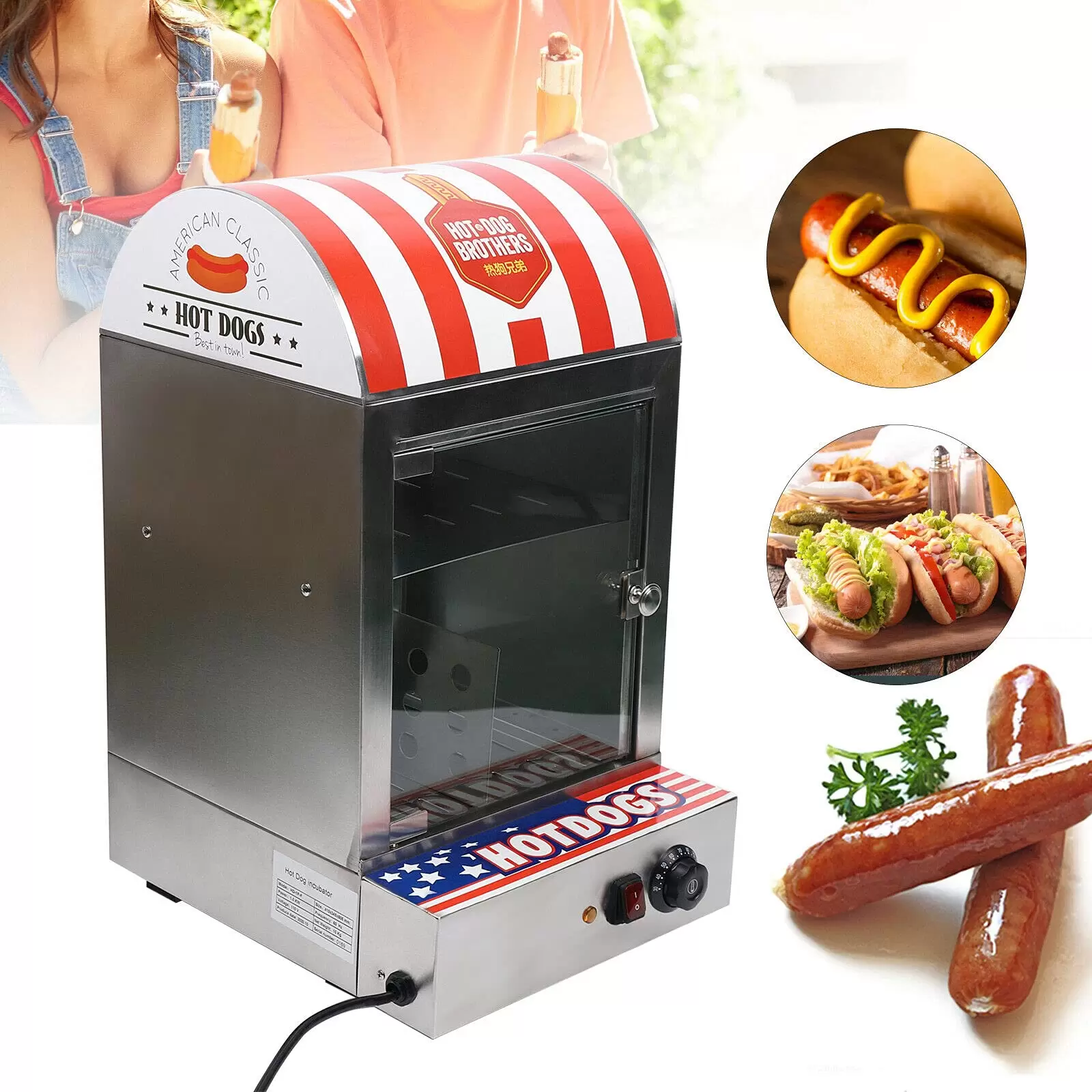 Electric Hot Dog Machine 1500W 220V Commercial Hot Steam Machine for Business Parties Banquets Cafeterias