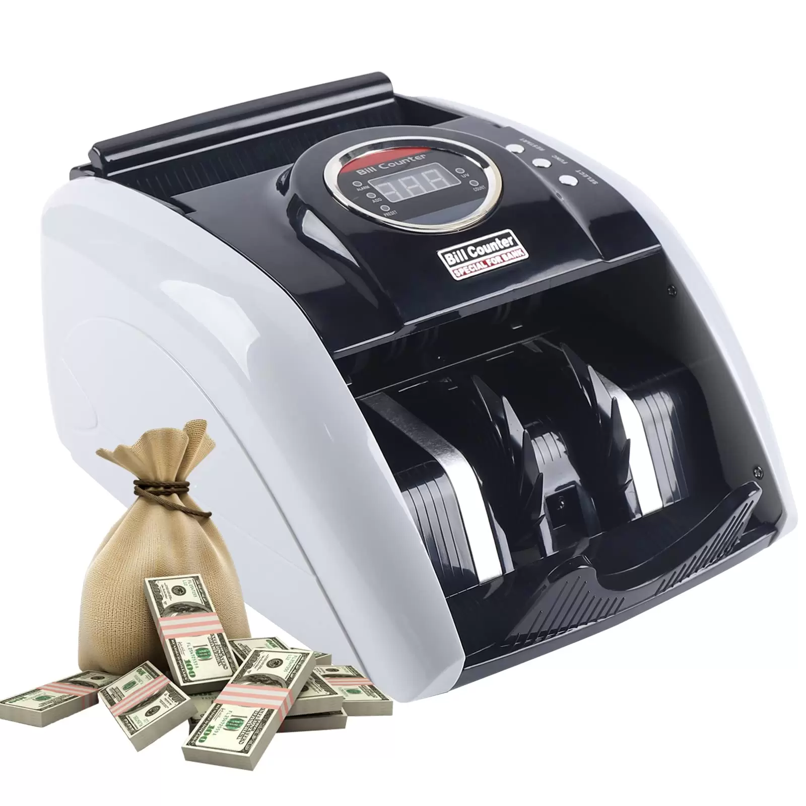 220V High Speed Automatic Money Counter with LED Display for Euros, Dollars, Pounds and Banknotes, 900 Sheets/Min