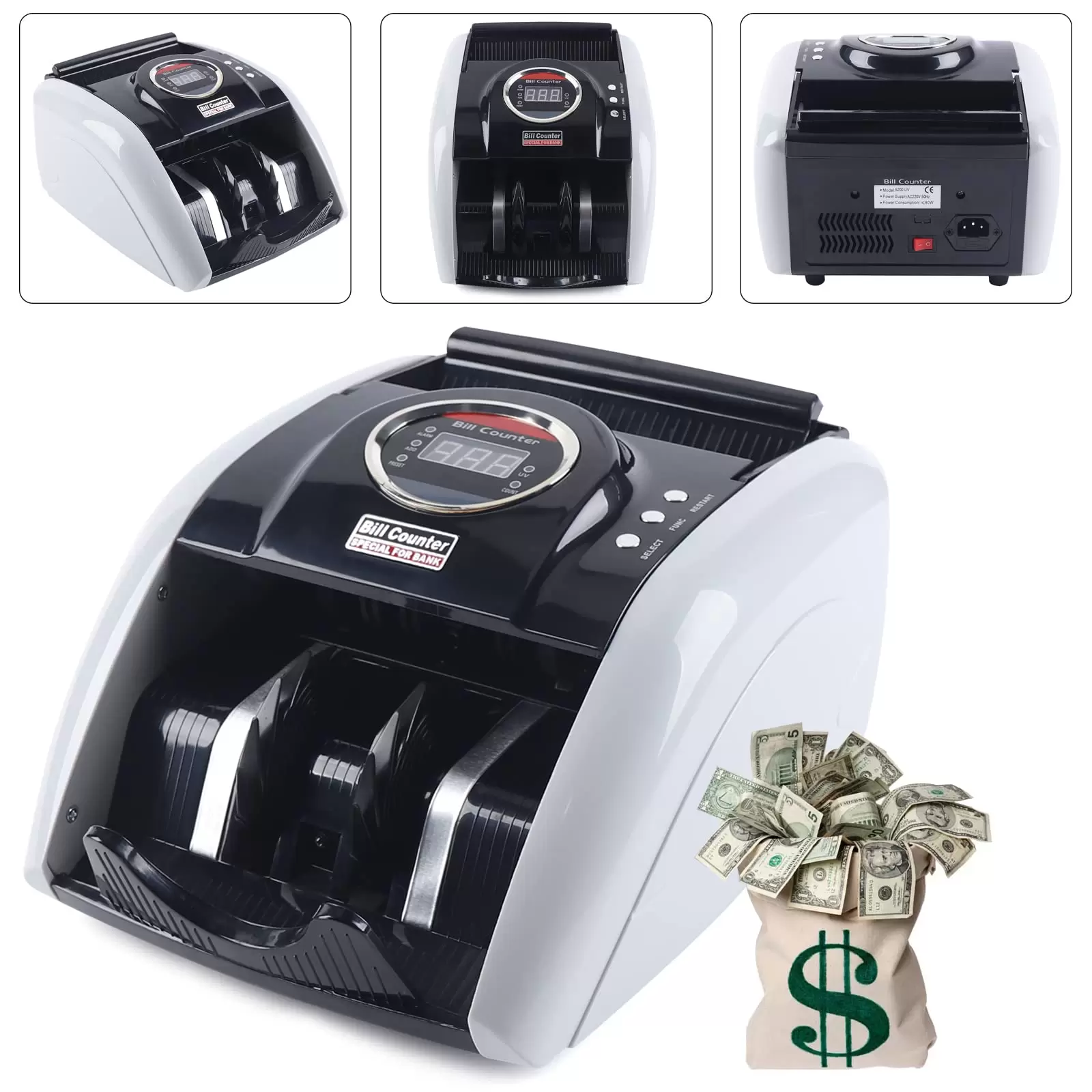 220V High Speed Automatic Money Counter with LED Display for Euros, Dollars, Pounds and Banknotes, 900 Sheets/Min 220V High Speed Automatic Money Counter with LED Display for Euros, Dollars, Pounds and Banknotes, 900 Sheets/Min