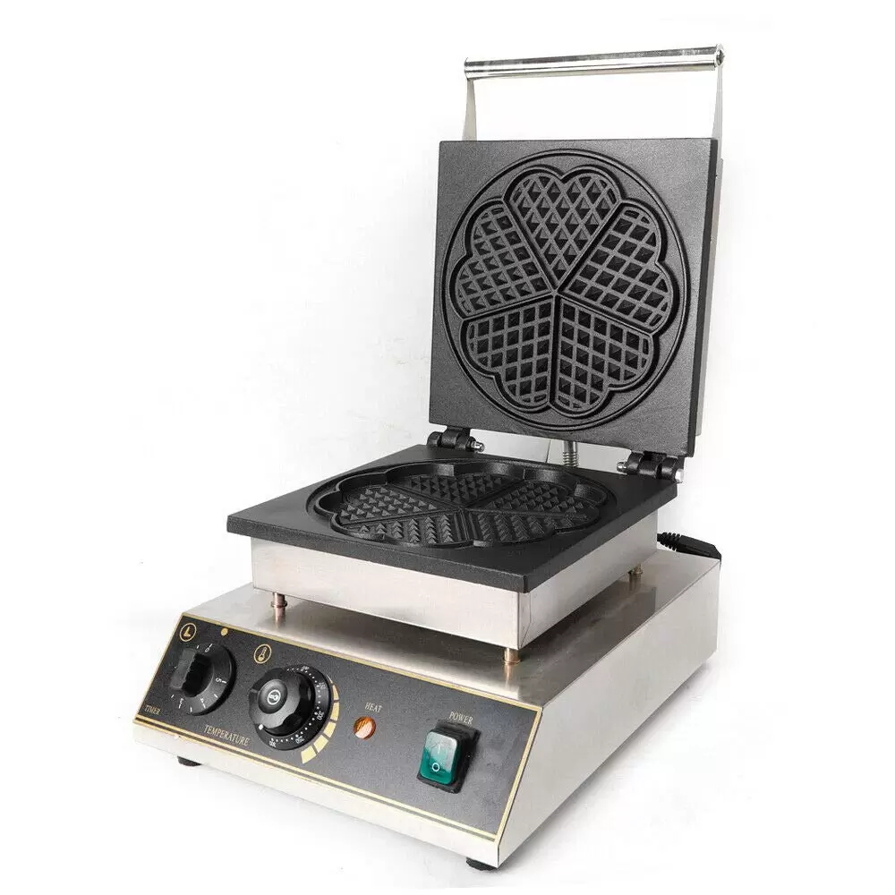 1750W 5pcs Professional Waffle Machine Waffle Iron for Heart Waffles Stainless Steel Waffles Maker Machine  for Bakery Restaurant Snack Bar or Household