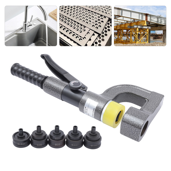 Hydraulic Hole Punching Machine 6 Ton Manual Hole Digger Punch Portable Metal Hole Digger Hydraulic Punch Kit with 5 Punch Dies 0.63 to 1.26 Inch