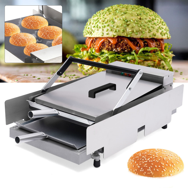 2000W Electric Mini Waffle Maker Hamburger Cooker Commercial Electric Burger Maker Stainless Steel 50-300°C for Burger Bacon Buns Eggs