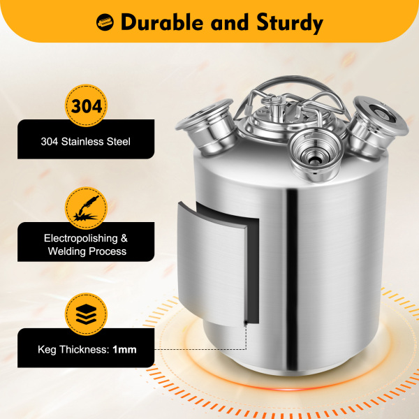 10L Stainless Steel Beer Cleaning Keg Cleaning Container 3 Head Cleaning Tank Beer Crate Cleaning Keg