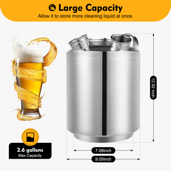 10L Stainless Steel Beer Cleaning Keg Cleaning Container 3 Head Cleaning Tank Beer Crate Cleaning Keg