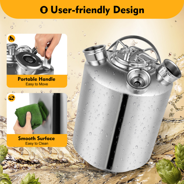 10L Stainless Steel Beer Cleaning Keg Cleaning Container 3 Head Cleaning Tank Beer Crate Cleaning Keg