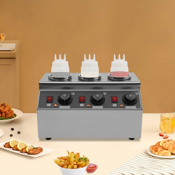 240W 3 Bottle Adjustable Stainless Steel Electric Sauce Warmer Warming Appliance for Restaurant