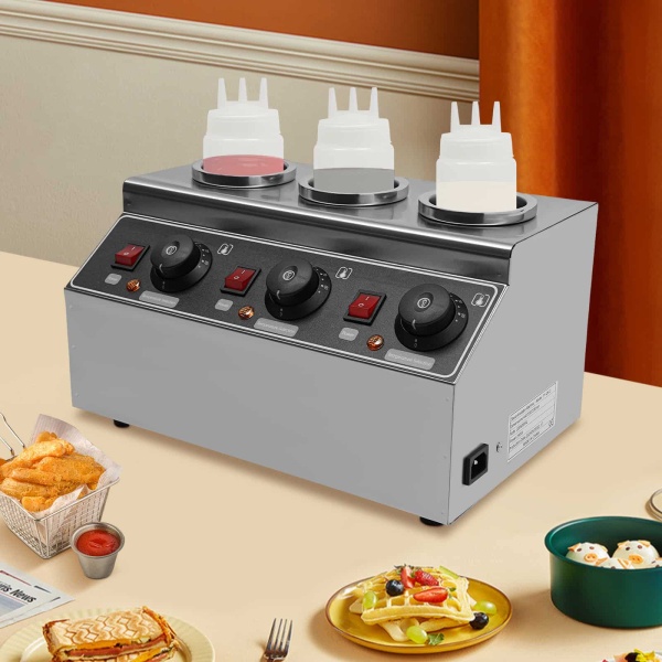 240W 3 Bottle Adjustable Stainless Steel Electric Sauce Warmer Warming Appliance for Restaurant