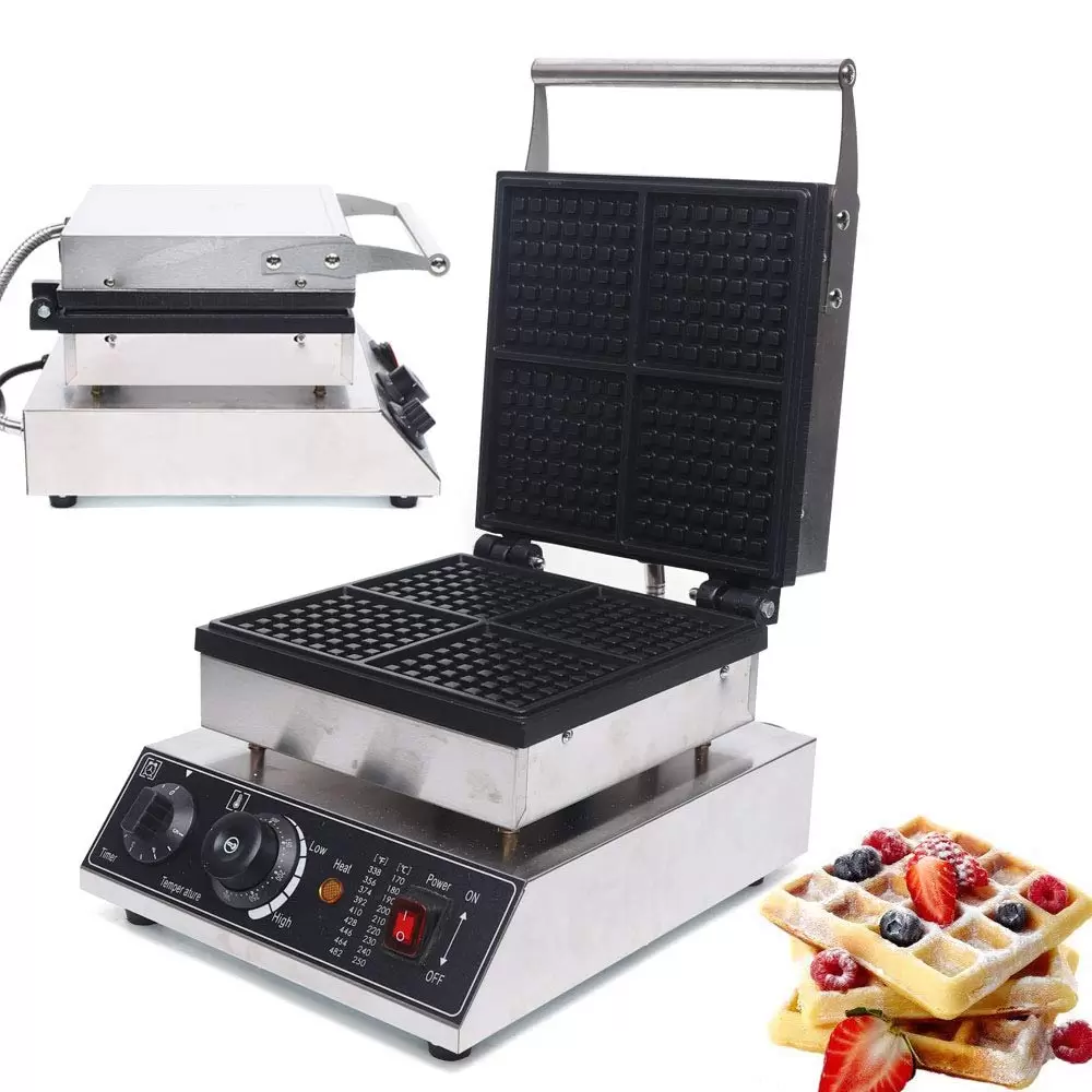1750 W waffle maker for 4 Belgian waffles, non-stick coating, square waffle maker, with timer and thermostat