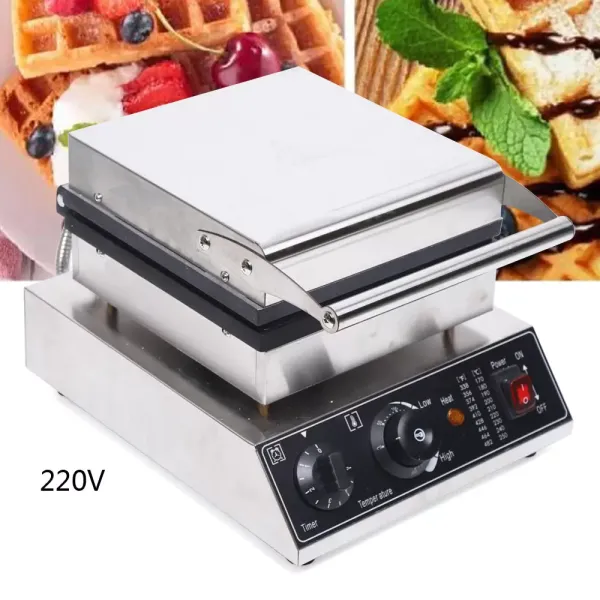1750 W waffle maker for 4 Belgian waffles, non-stick coating, square waffle maker, with timer and thermostat