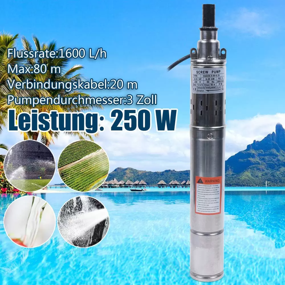 Deep Well Pump 3 Inch Stainless Steel Submersible Pump 250w Well Pump Max Flow Rate 1600 L/h 220 V For Removing Deep Fountains Groundwater Deep Well Pump 3 Inch Stainless Steel Submersible Pump 250w Well Pump Max Flow Rate 1600 L/h 220 V For Removing Deep Fountains Groundwater