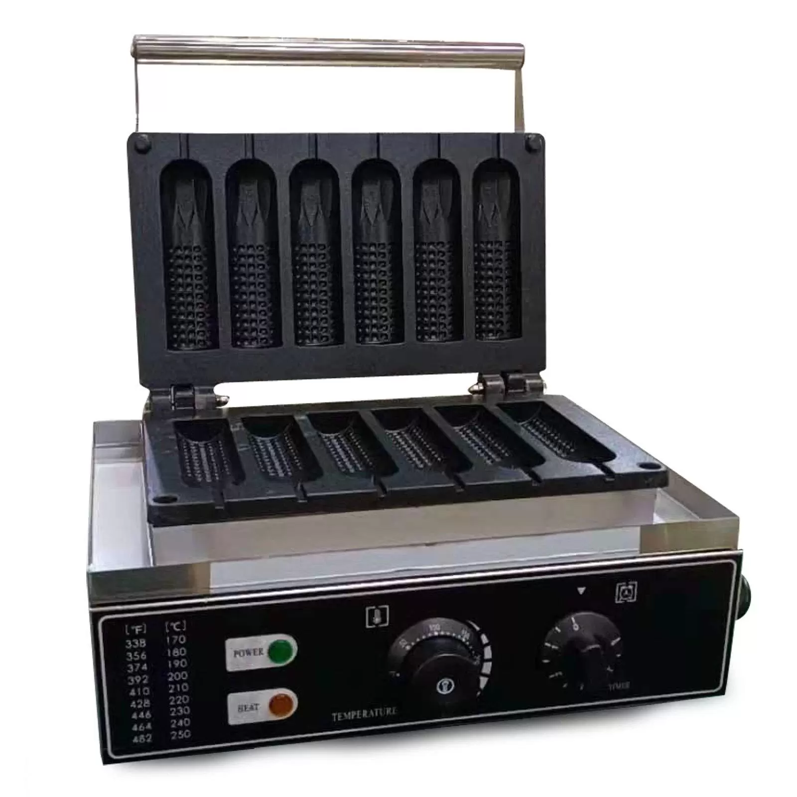 Professional Hotdog Maker 1500W Adjustable Temperature 50-300℃ LED Indicator Waffle Machine for Bakeries Restaurants Kiosks Canteens