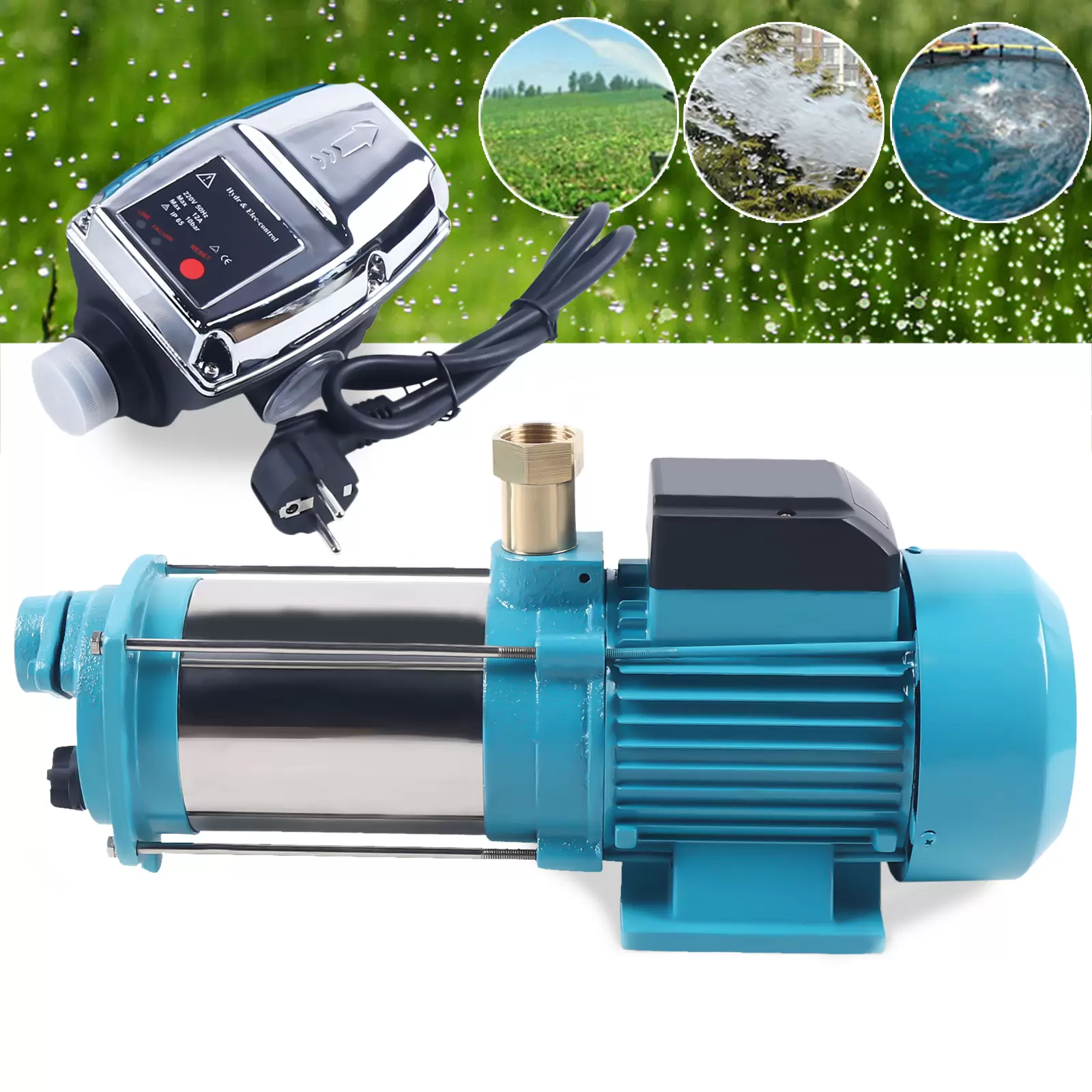 Centrifugal Garden Pump IP44 1300 W 4000 l/h 2850 rpm Centrifugal Water Jet Pump with Regulator in Stainless Steel and Cast Iron Centrifugal Garden Pump IP44 1300 W 4000 l/h 2850 rpm Centrifugal Water Jet Pump with Regulator in Stainless Steel and Cast Iron