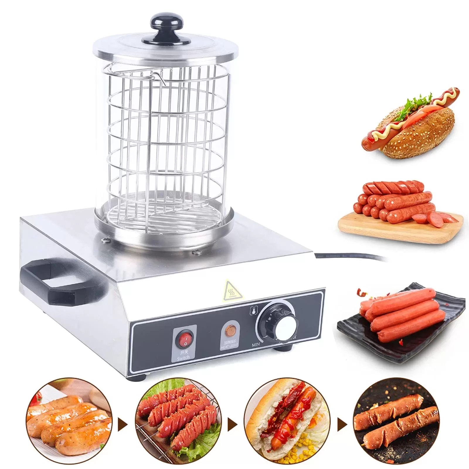 Hot Dog Maker Hot Dog Warmer Professional Hot Dog Machine Hot Dog Device Stainless Steel Cage 350 Watt Hot Dog Warmer Steam Container for Hot Dog Hot Dog Maker Hot Dog Warmer Professional Hot Dog Machine Hot Dog Device Stainless Steel Cage 350 Watt Hot Dog Warmer Steam Container for Hot Dog