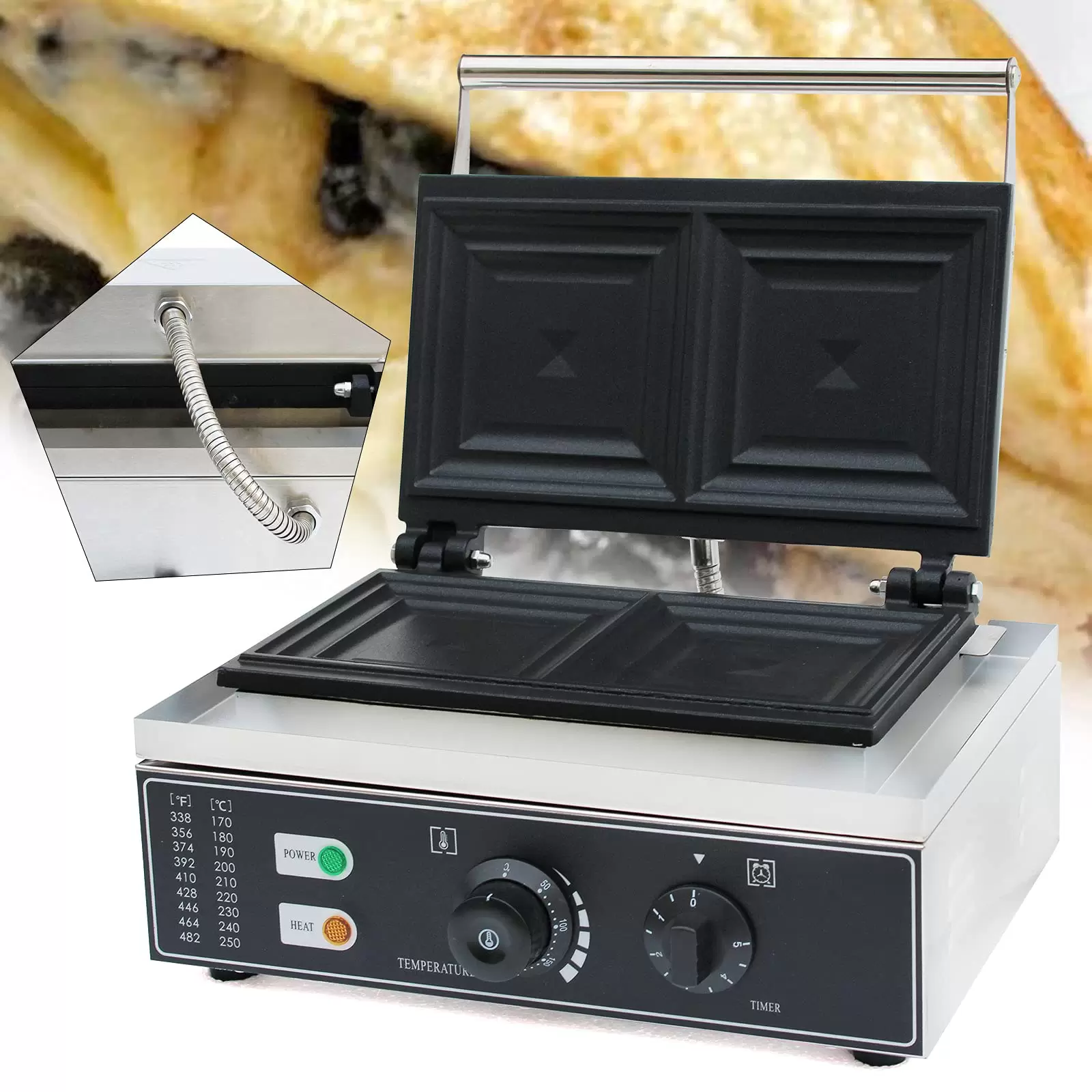Commercial Sandwich Maker Electric Sandwich Grill Maker For Waffles Snacks Nuts Electric Grill 1500W Food-grade Stainless Steel Temperature 50~300 °C Commercial Sandwich Maker Electric Sandwich Grill Maker For Waffles Snacks Nuts Electric Grill 1500W Food-grade Stainless Steel Temperature 50~300 °C