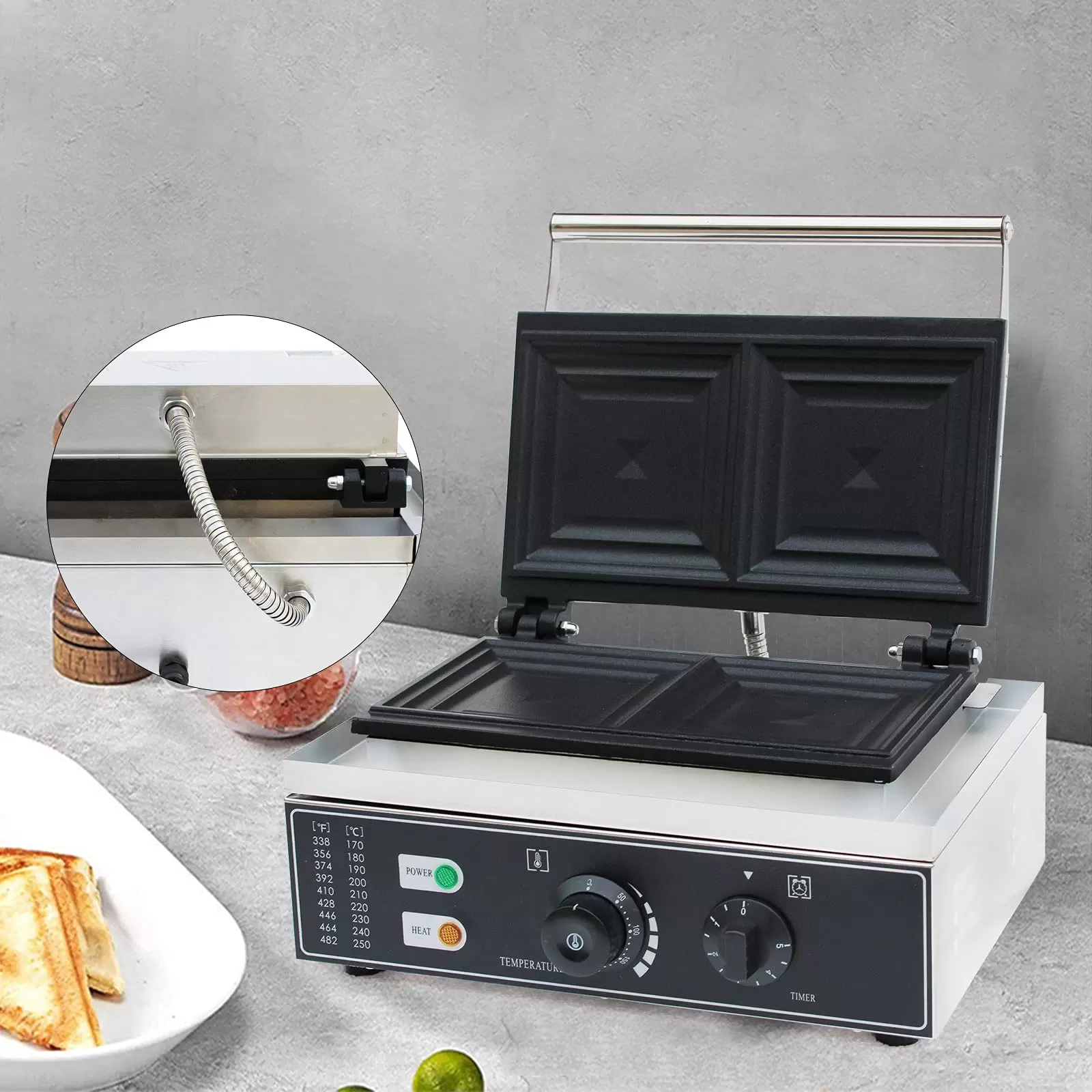 Commercial Sandwich Maker Electric Sandwich Grill Maker For Waffles Snacks Nuts Electric Grill 1500W Food-grade Stainless Steel Temperature 50~300 °C Commercial Sandwich Maker Electric Sandwich Grill Maker For Waffles Snacks Nuts Electric Grill 1500W Food-grade Stainless Steel Temperature 50~300 °C