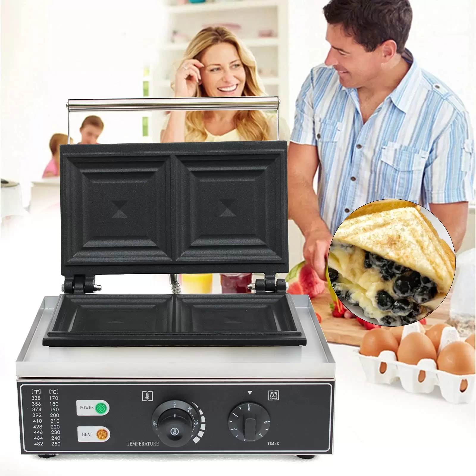 Commercial Sandwich Maker Electric Sandwich Grill Maker For Waffles Snacks Nuts Electric Grill 1500W Food-grade Stainless Steel Temperature 50~300 °C Commercial Sandwich Maker Electric Sandwich Grill Maker For Waffles Snacks Nuts Electric Grill 1500W Food-grade Stainless Steel Temperature 50~300 °C