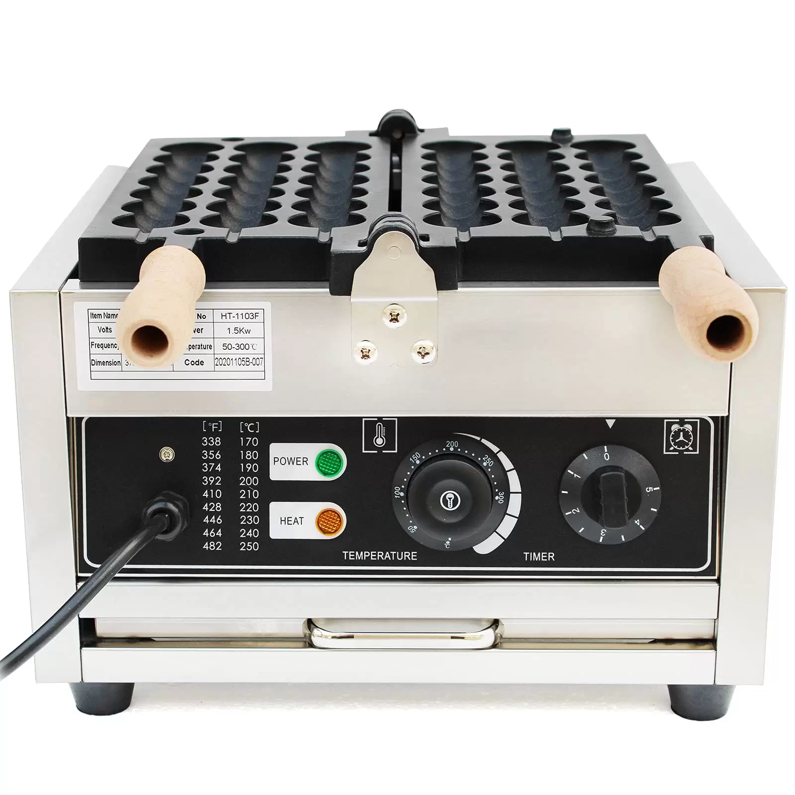 1500W 220V Commercial Bubble Waffle Maker For 21 Mini Kitchens Non-Stick Plates Adjustable Temperature with Timer