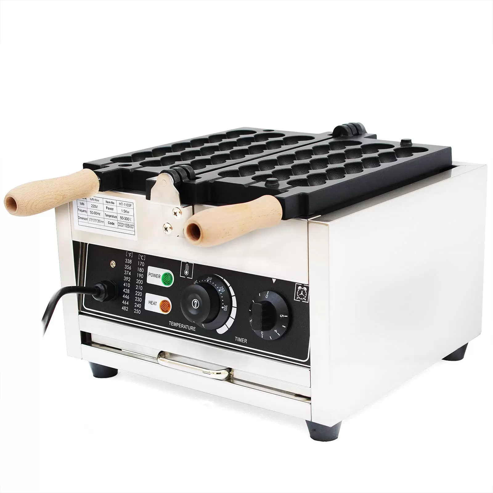 1500W 220V Commercial Bubble Waffle Maker For 21 Mini Kitchens Non-Stick Plates Adjustable Temperature with Timer
