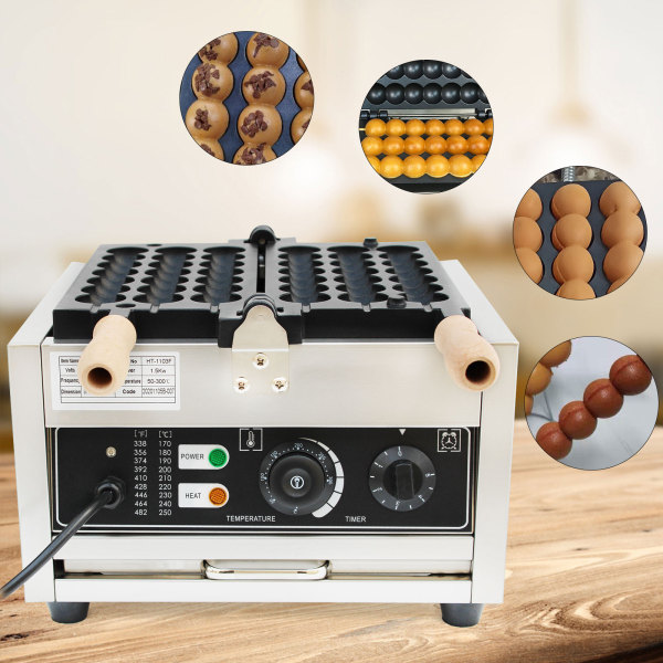 1500W 220V Commercial Bubble Waffle Maker For 21 Mini Kitchens Non-Stick Plates Adjustable Temperature with Timer