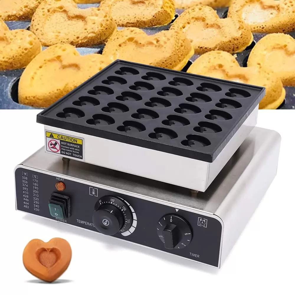 Professional Stainless Steel Waffle Maker - 0.85 kW - with Non-Stick Coating - 25 Pieces - Mini Electric Crepe Maker