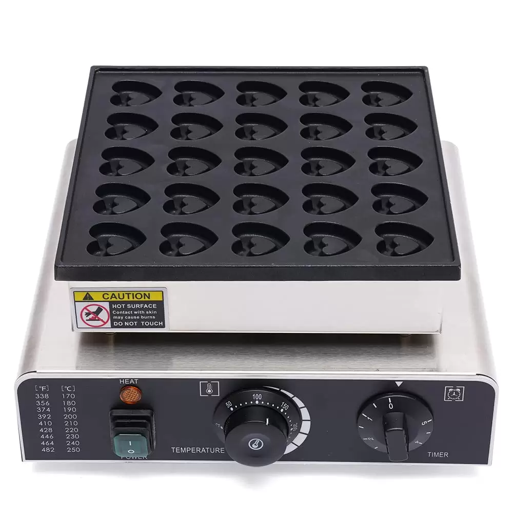 Professional Stainless Steel Waffle Maker - 0.85 kW - with Non-Stick Coating - 25 Pieces - Mini Electric Crepe Maker