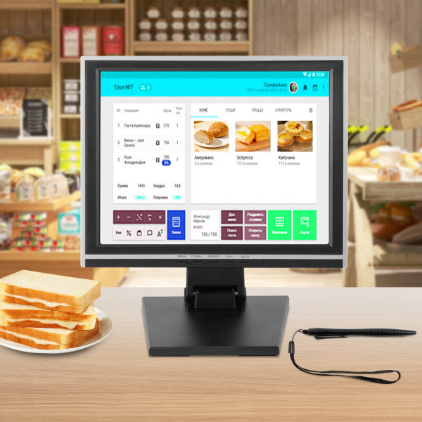 Touch Screen With Support For Pc Pos Cash Register System 15" 1024*768 LCD Screen Cashier Restaurant Bar Touch Screen LCD Display Black