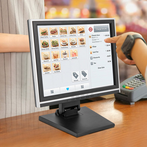 Touch Screen With Support For Pc Pos Cash Register System 15" 1024*768 LCD Screen Cashier Restaurant Bar Touch Screen LCD Display Black