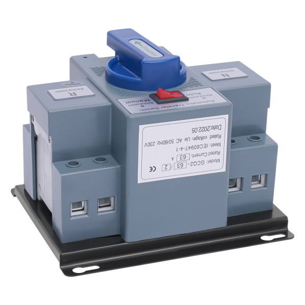 2P 63A Double Power Automatic Change-over Switch 220v Applied To Elevators Surveillance Fire Fighting Office Buildings Fast Switching Blue