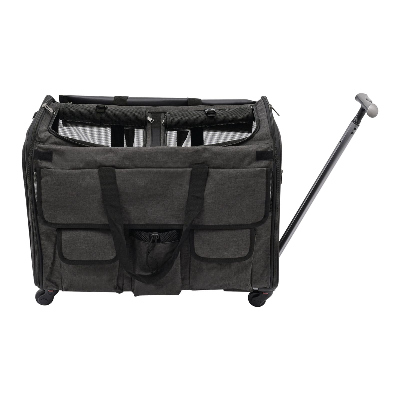 Pet carrier with wheels, wheeled pet luggage, to take your cats or dogs for outdoor play, camping, hiking, travelling (black)