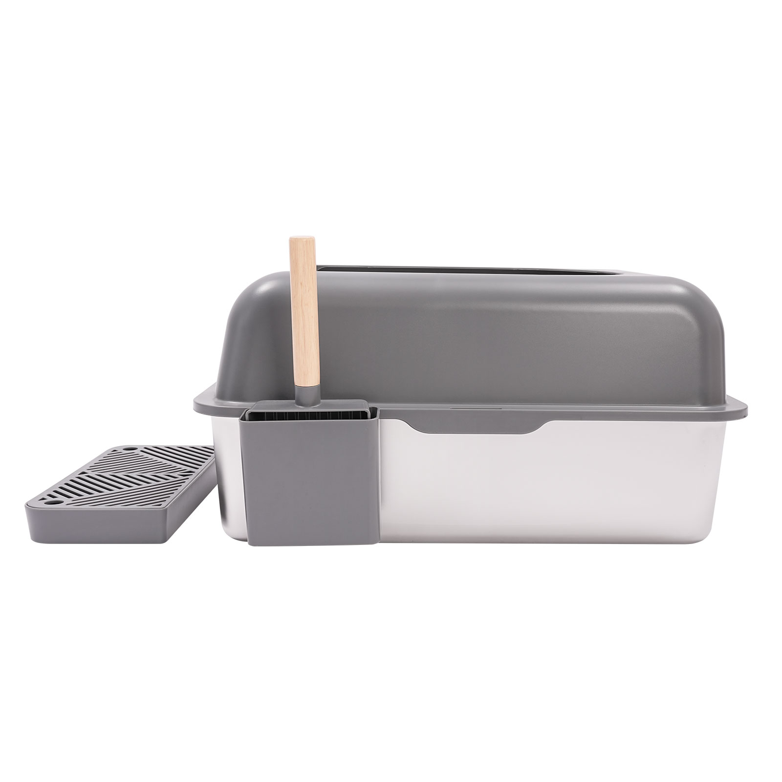 CNCEST Stainless Steel Cat Litter Box Litter Box with Guardrial Scoop Large Litter Box CNCEST Stainless Steel Cat Litter Box Litter Box with Guardrial Scoop Large Litter Box