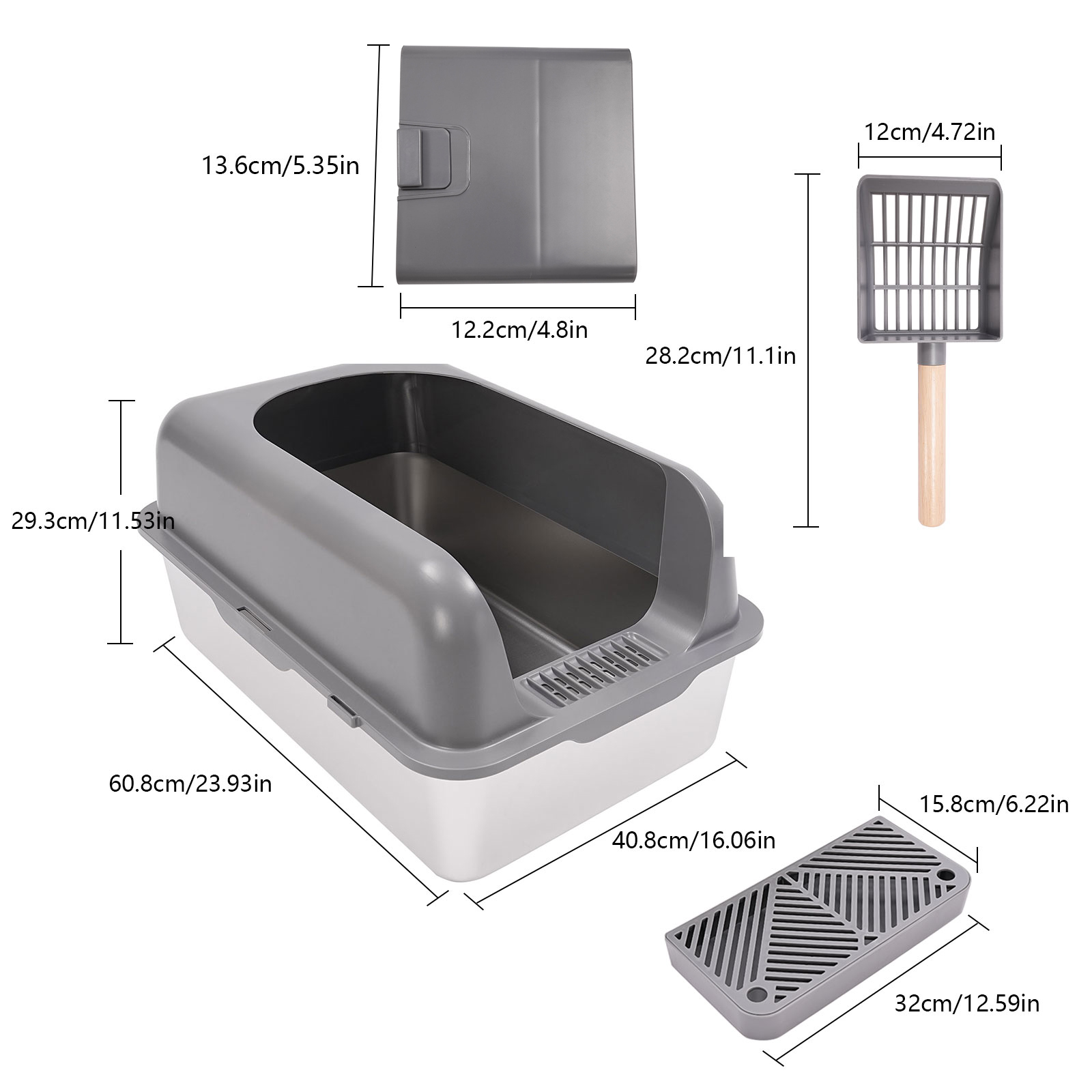 CNCEST Stainless Steel Cat Litter Box Litter Box with Guardrial Scoop Large Litter Box CNCEST Stainless Steel Cat Litter Box Litter Box with Guardrial Scoop Large Litter Box