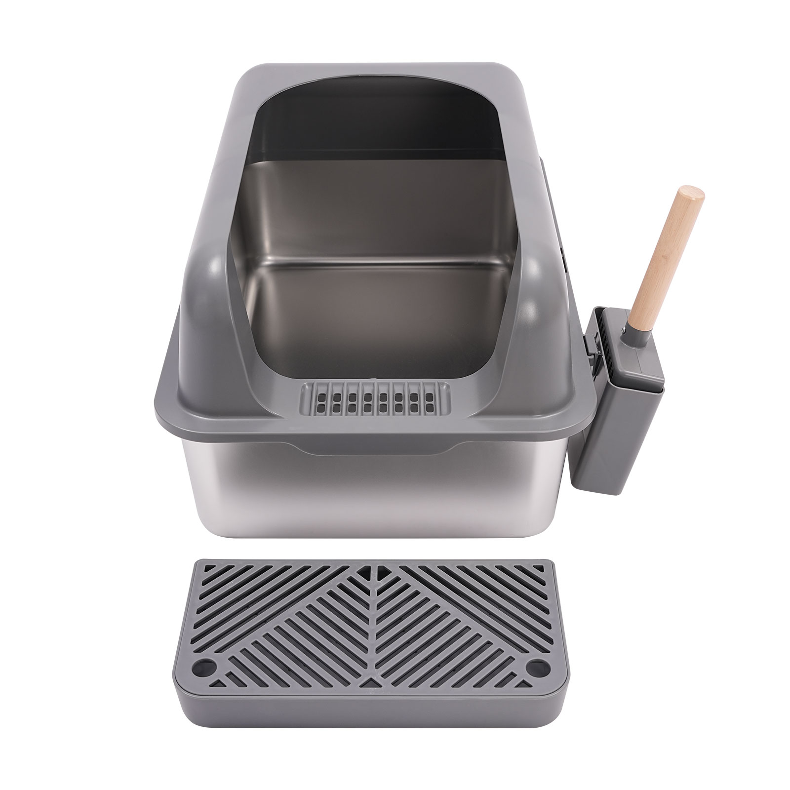 CNCEST Stainless Steel Cat Litter Box Litter Box with Guardrial Scoop Large Litter Box CNCEST Stainless Steel Cat Litter Box Litter Box with Guardrial Scoop Large Litter Box