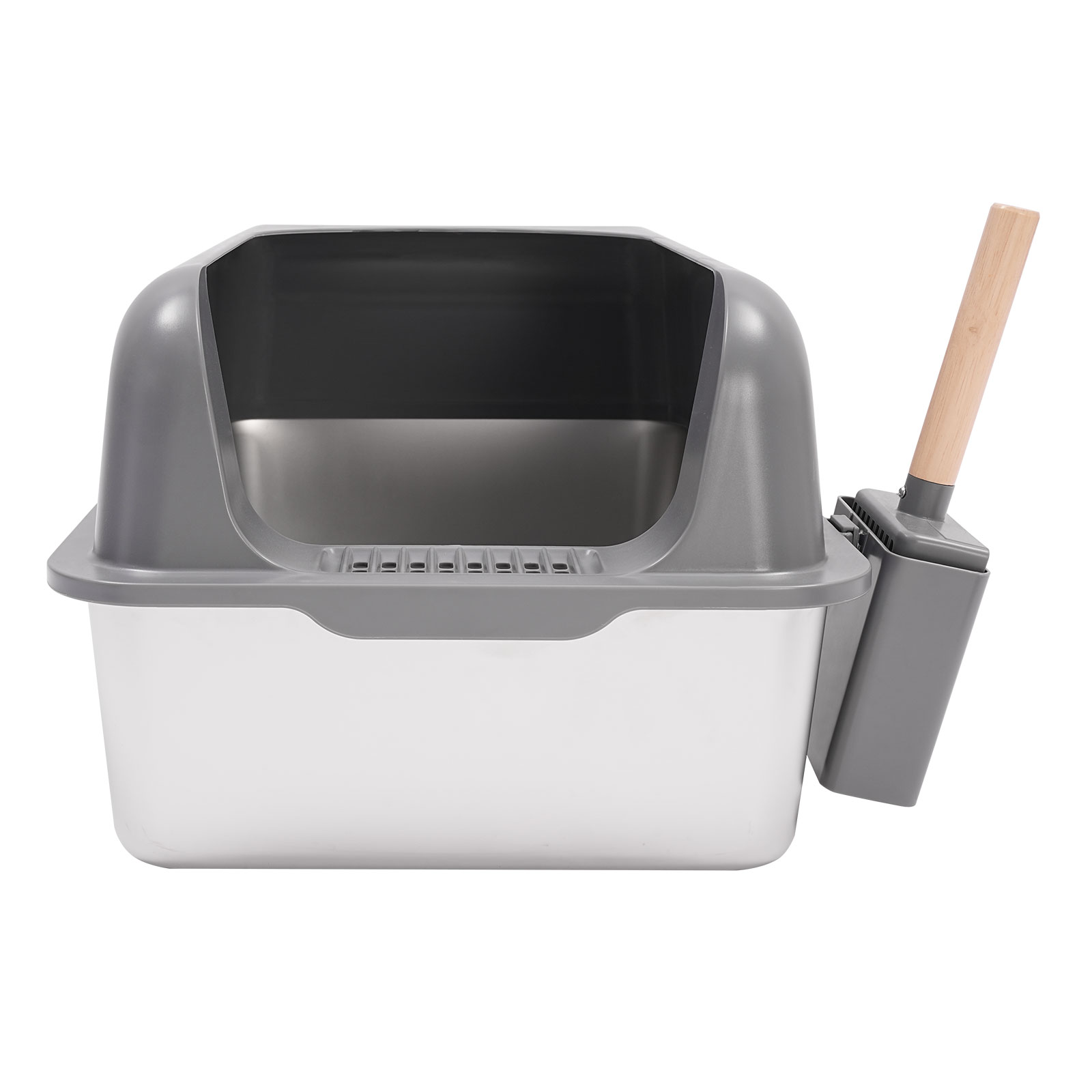 CNCEST Stainless Steel Cat Litter Box Litter Box with Guardrial Scoop Large Litter Box
