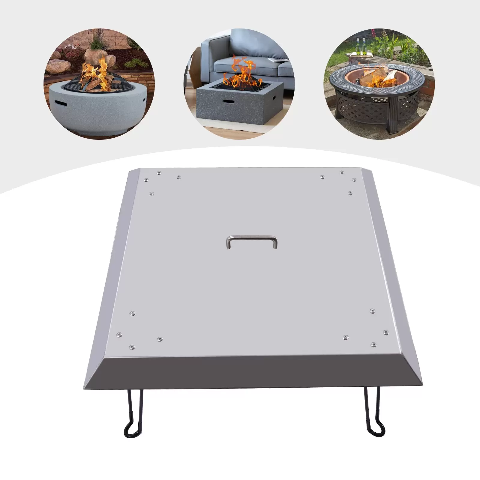 Exterior Fire Pit Heat Shield, Heat Down and Out, Stainless Steel, with Handle