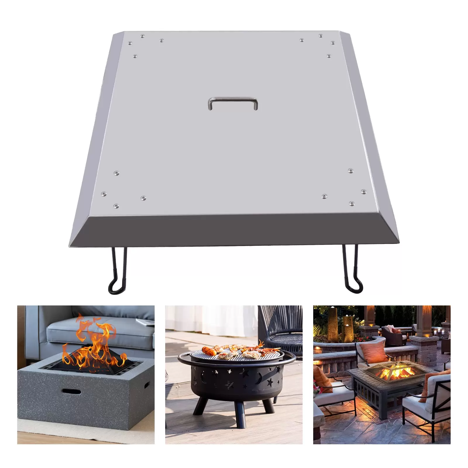 Exterior Fire Pit Heat Shield, Heat Down and Out, Stainless Steel, with Handle
