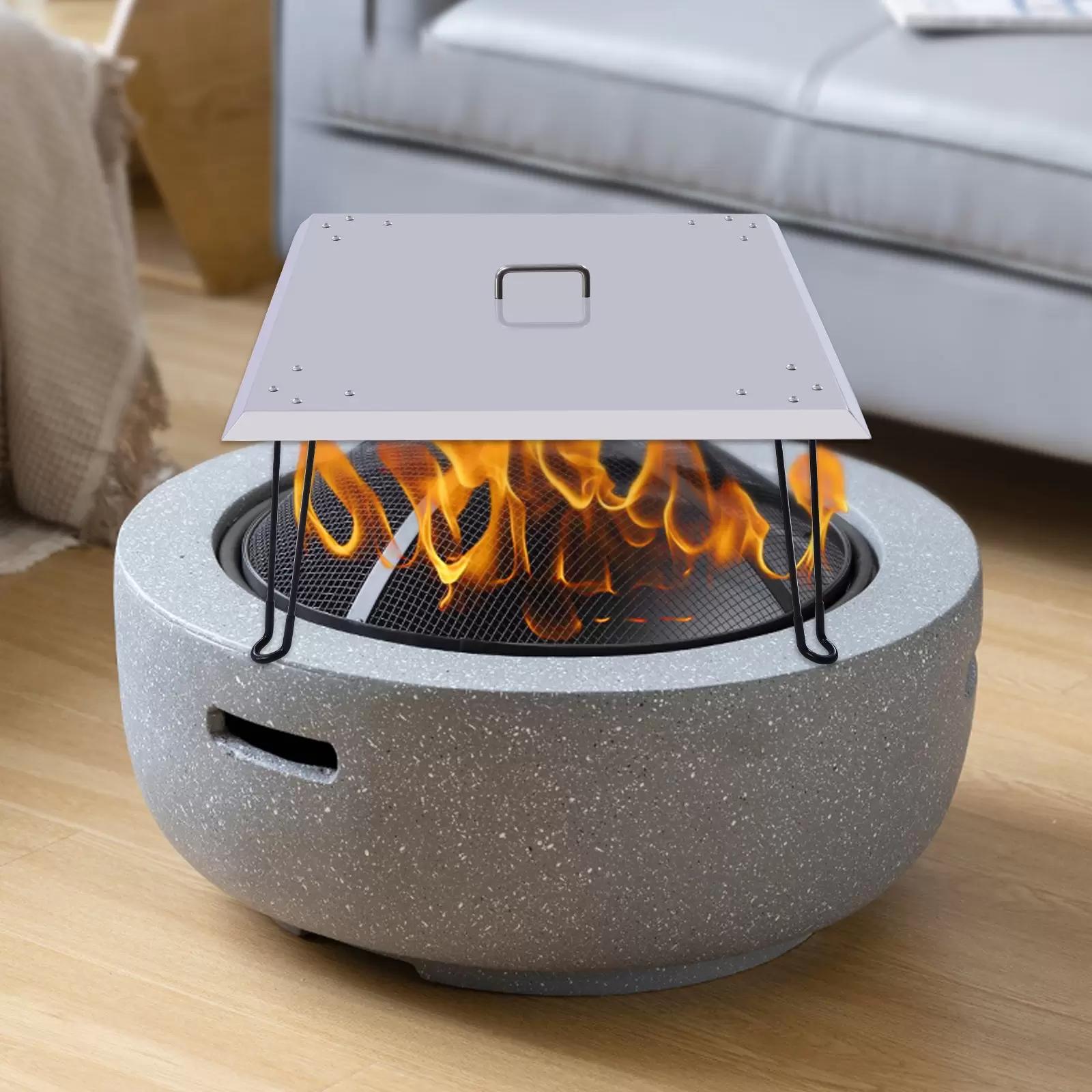 Outdoors Fire Pit Heat Deflector Pushes Heat Down and Out Stainless-Steel with Carrying Handle Exterior Fire Pit Heat Shield with 4 Foldable Legs for Gazebo or Patio Pit Outdoors Fire Pit Heat Deflector Pushes Heat Down and Out Stainless-Steel with Carrying Handle Exterior Fire Pit Heat Shield with 4 Foldable Legs for Gazebo or Patio Pit