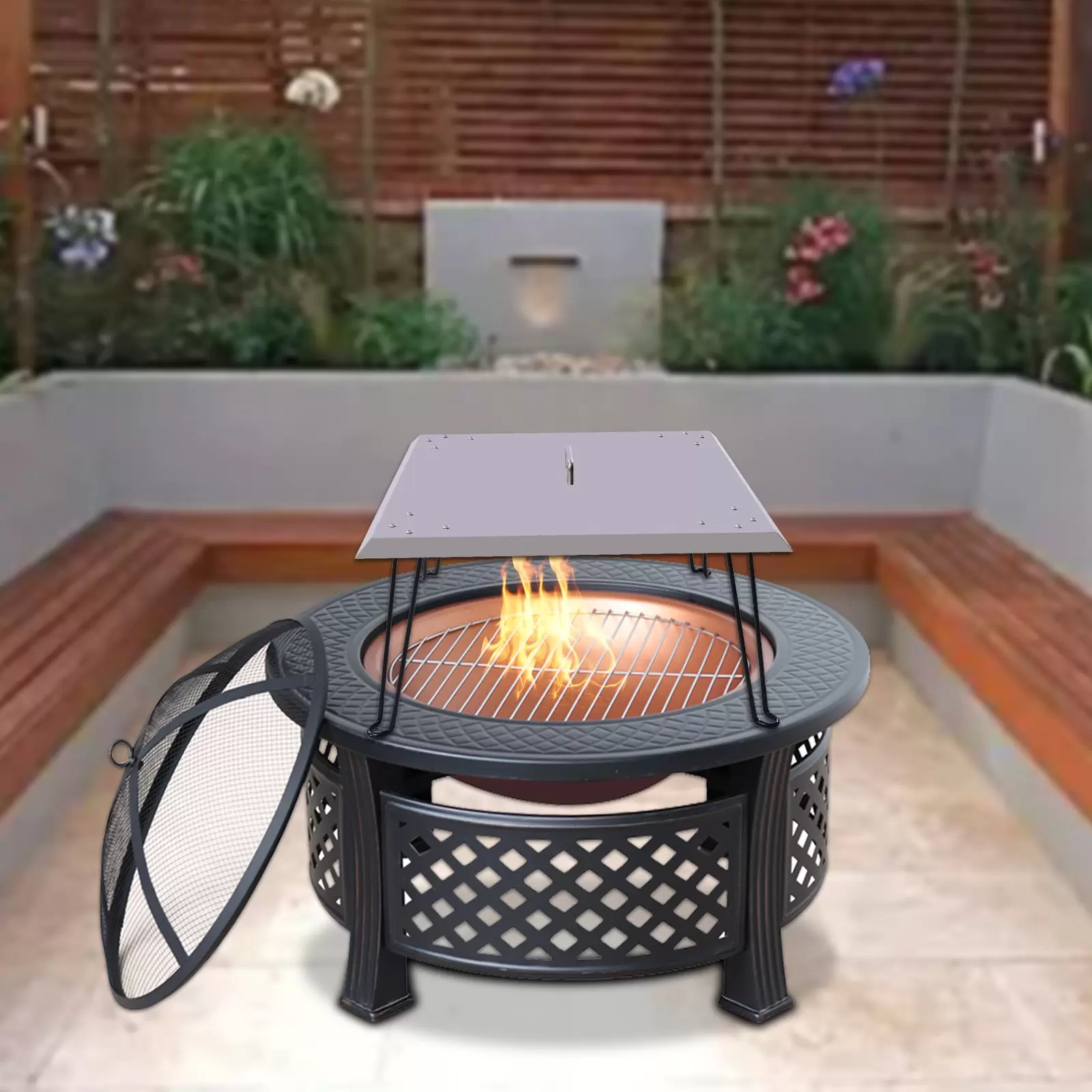 Outdoors Fire Pit Heat Deflector Pushes Heat Down and Out Stainless-Steel with Carrying Handle Exterior Fire Pit Heat Shield with 4 Foldable Legs for Gazebo or Patio Pit Outdoors Fire Pit Heat Deflector Pushes Heat Down and Out Stainless-Steel with Carrying Handle Exterior Fire Pit Heat Shield with 4 Foldable Legs for Gazebo or Patio Pit